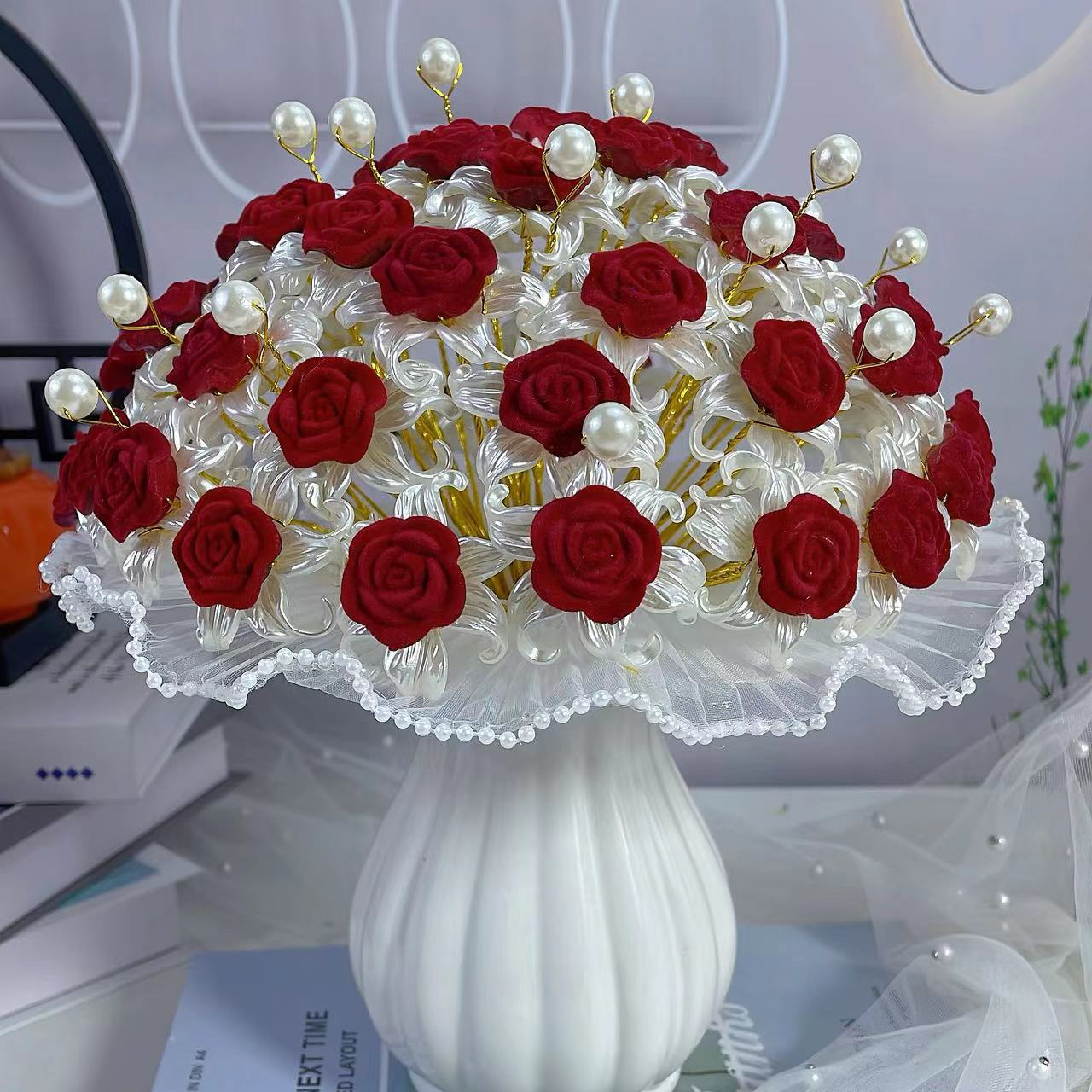 【52朵材料包+花瓶】幸运玫瑰花 手工花diy材料包制作
