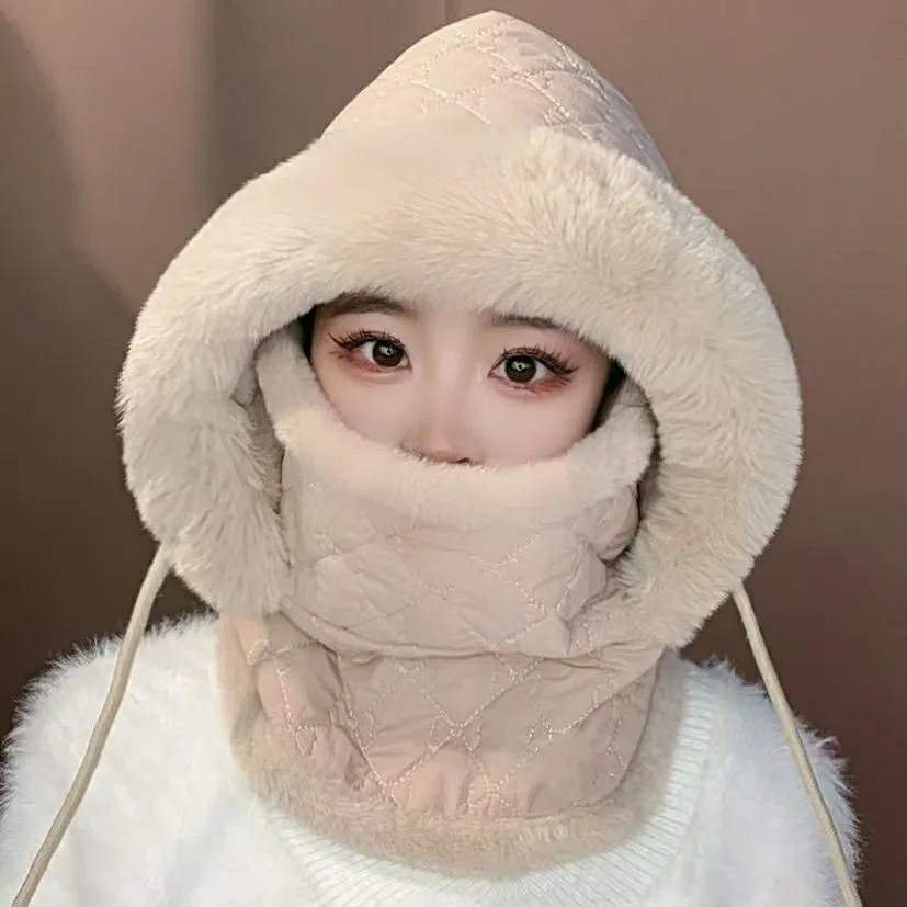 2025冬季保暖面罩围脖一体帽子女加绒加厚防风防寒骑车滑雪套头帽