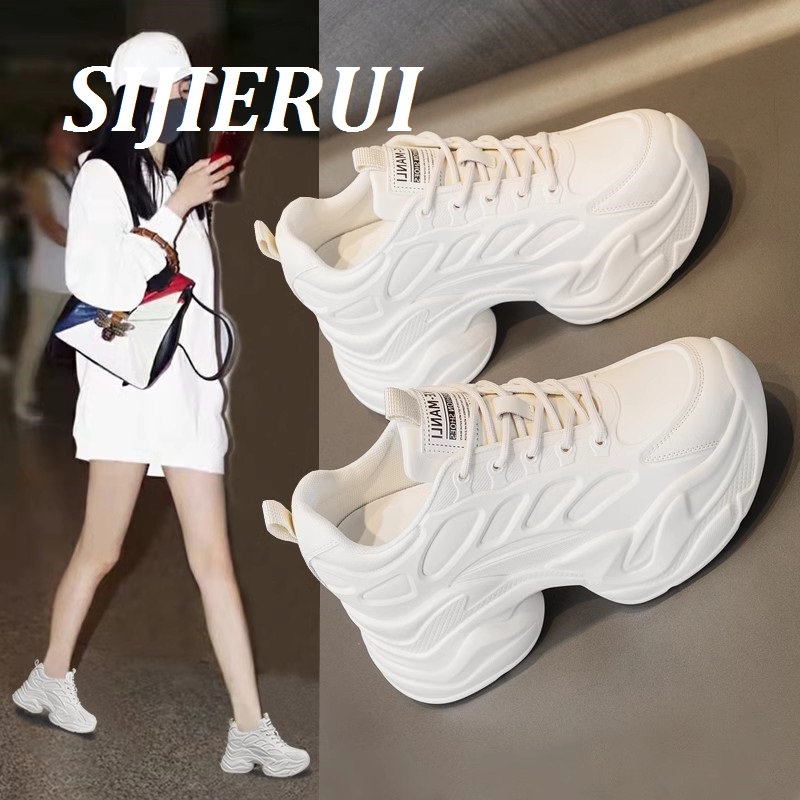 SIJIERUI内增高老爹鞋女2025年春夏新款厚底小个子网面透气小白鞋