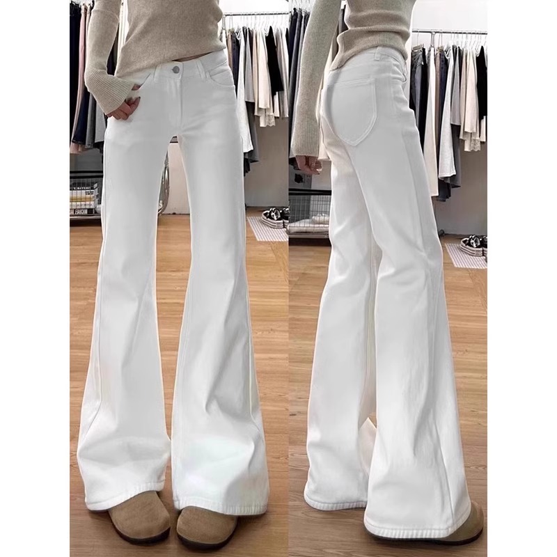 雪千羽高个子弹力微喇牛仔裤女春2025新款高腰显瘦白色马蹄喇叭裤