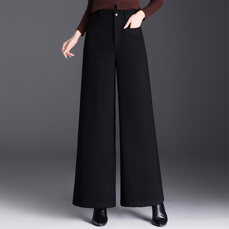 羊毛加厚阔腿裤休闲垂感高级感女裤子2025春秋冬新款西装直筒长裤