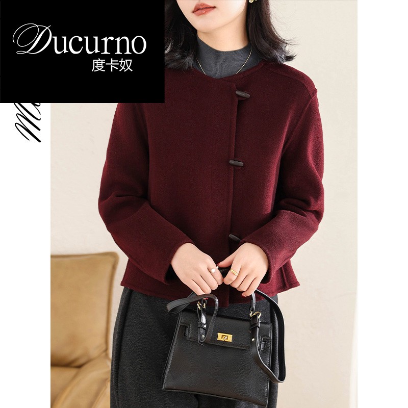 新年红色外套小个子双面呢大衣女短款呢2025新款赫本风羊毛呢秋冬