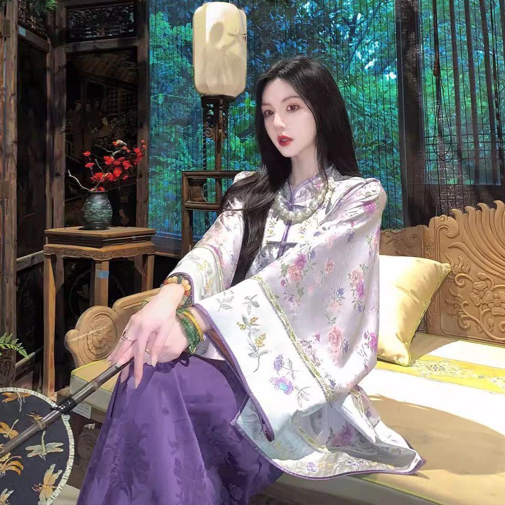 【风染晴澜】2025年秋季装气质宽松新中式雅致国风外套上衣两件套装