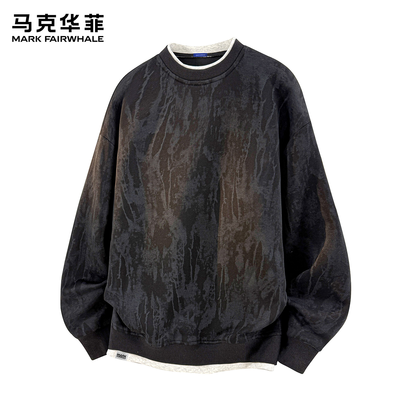 马克华菲男士新款长袖卫衣2025秋冬季宽松百搭男装潮牌假两件上衣