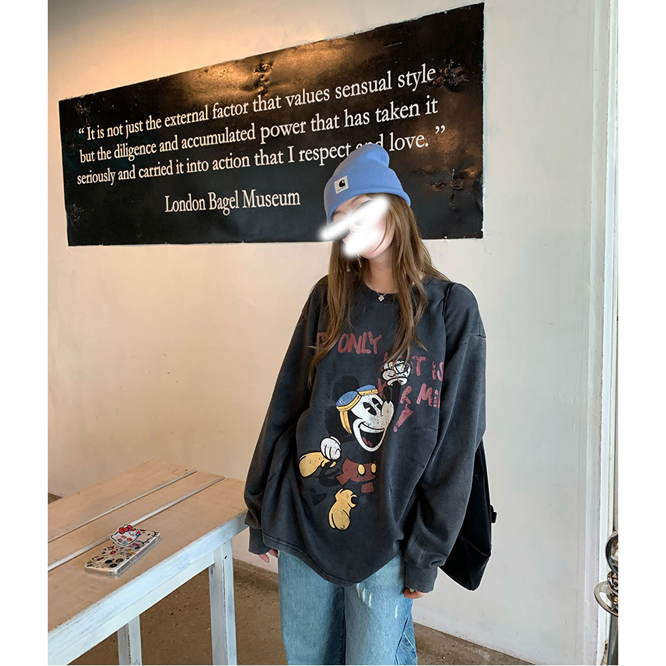 慵懒风套头上衣休闲风卡通印花长袖卫衣女韩版秋冬时尚百搭秋冬女