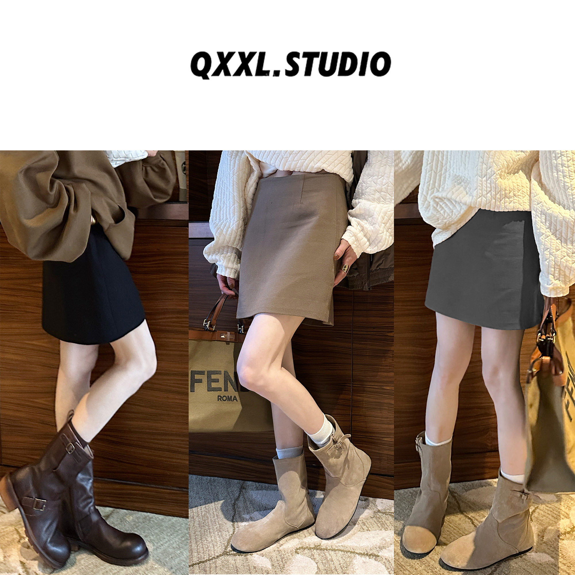 邱小小丽呀 秋季新款高腰加厚半身裙女百搭显瘦高级感直筒短裙