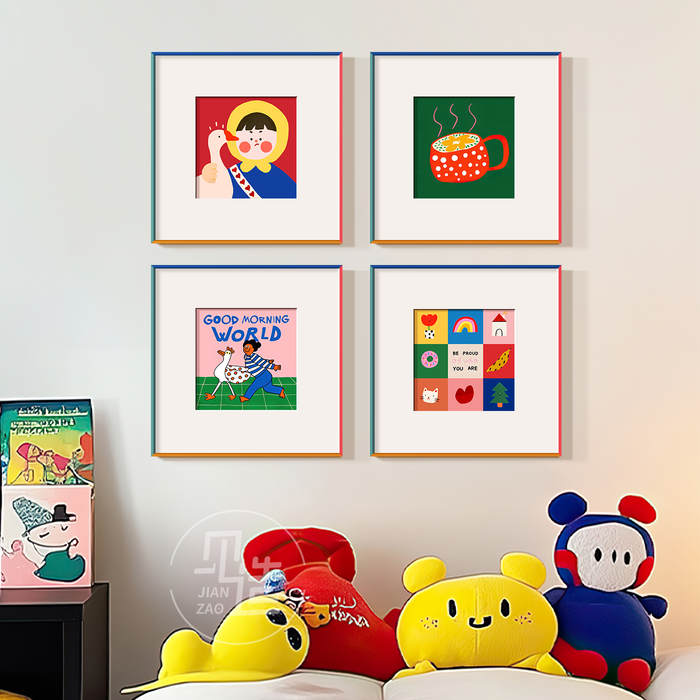 见造儿童房装饰画卡通人物治愈系客厅入户玄关挂画多巴胺卧室壁画