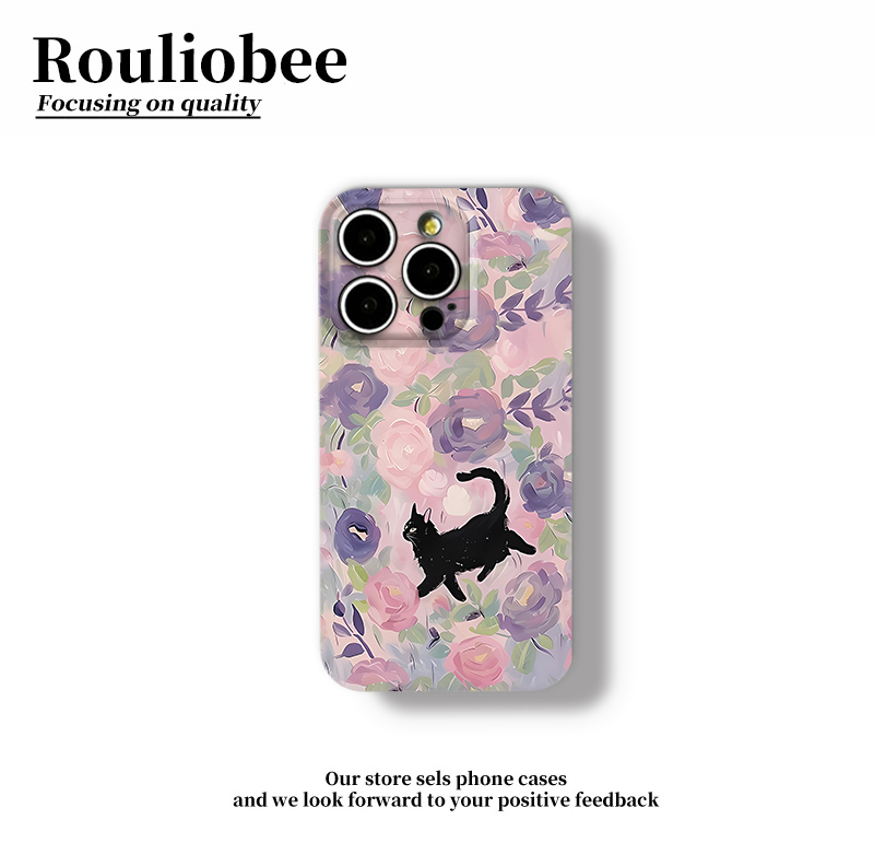 花丛小猫咪适用苹果16/17promax手机壳华为p50oppo小米14vivo菲林