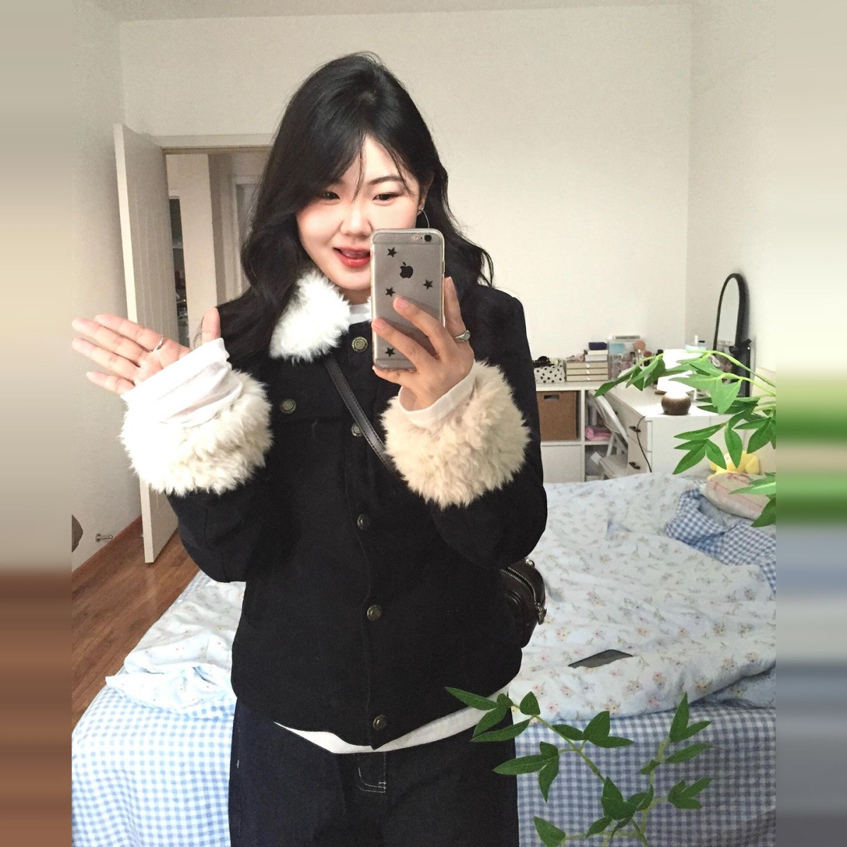 美式藏蓝色夹棉加厚外套女2025冬季新款羊羔毛拼接设计感短款上衣