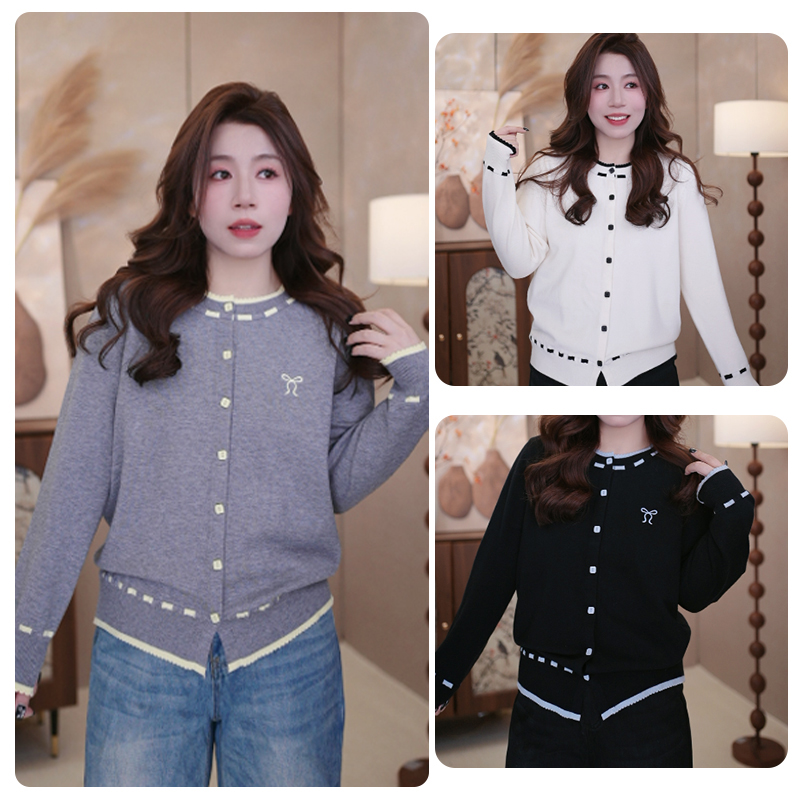 灵儿2025秋冬季新款大码女装松弛感软糯圆领撞色拼接毛针织衫1274