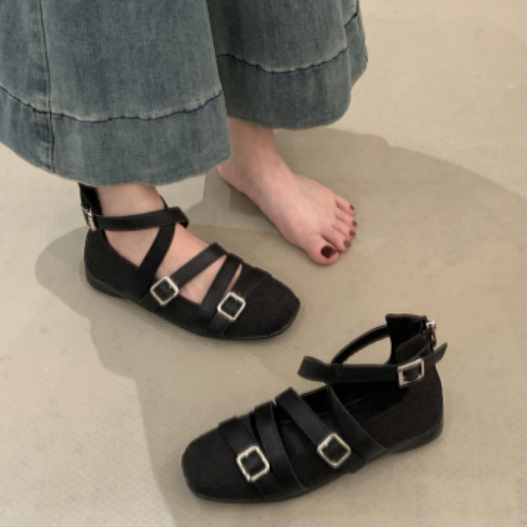 法式2025秋季配裙子交叉带玛丽珍鞋芭蕾舞鞋复古平底浅口单鞋女鞋