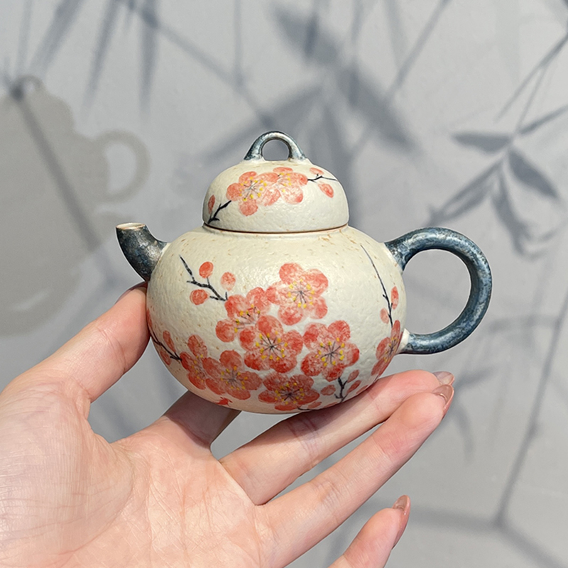 奉茗 原矿陶泥手绘梅花葫芦壶中式家用陶瓷泡茶器带过滤高档茶壶