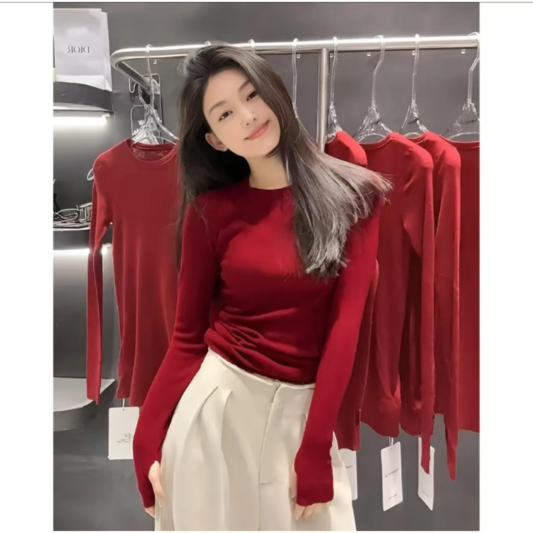 韩国长袖T恤女装2025秋季新款纯色圆领打底衫ins宽松显瘦