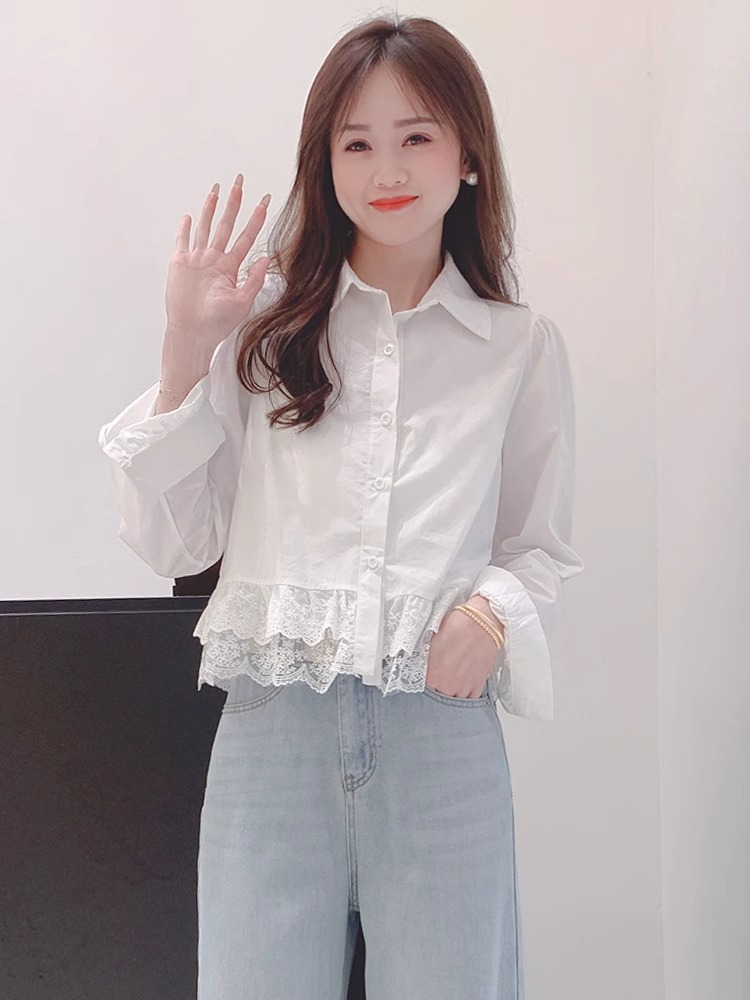 气质蕾丝拼接长袖衬衫女款2025春季新款衬衣设计感独特超好看上衣