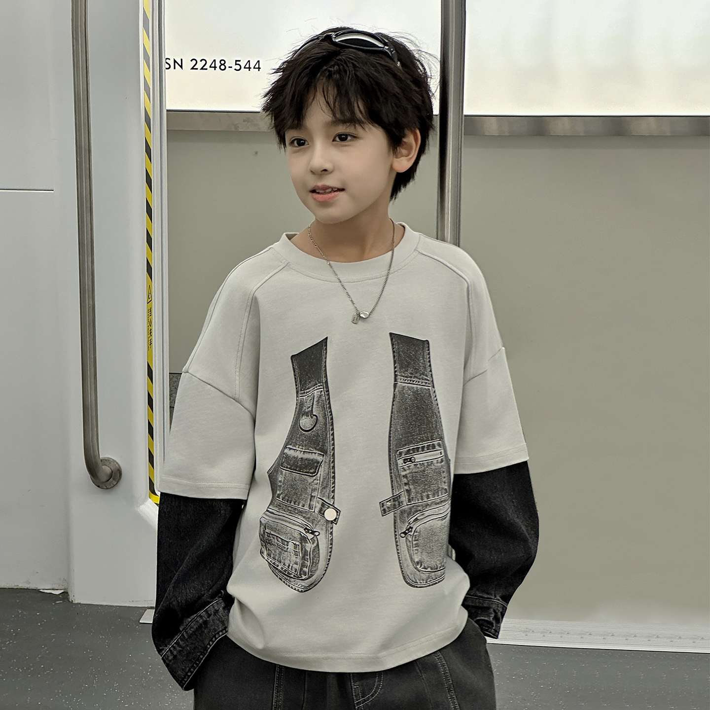 男童打底衫长袖T恤潮假两件2025新款秋装纯棉洋气童装宝宝儿童潮