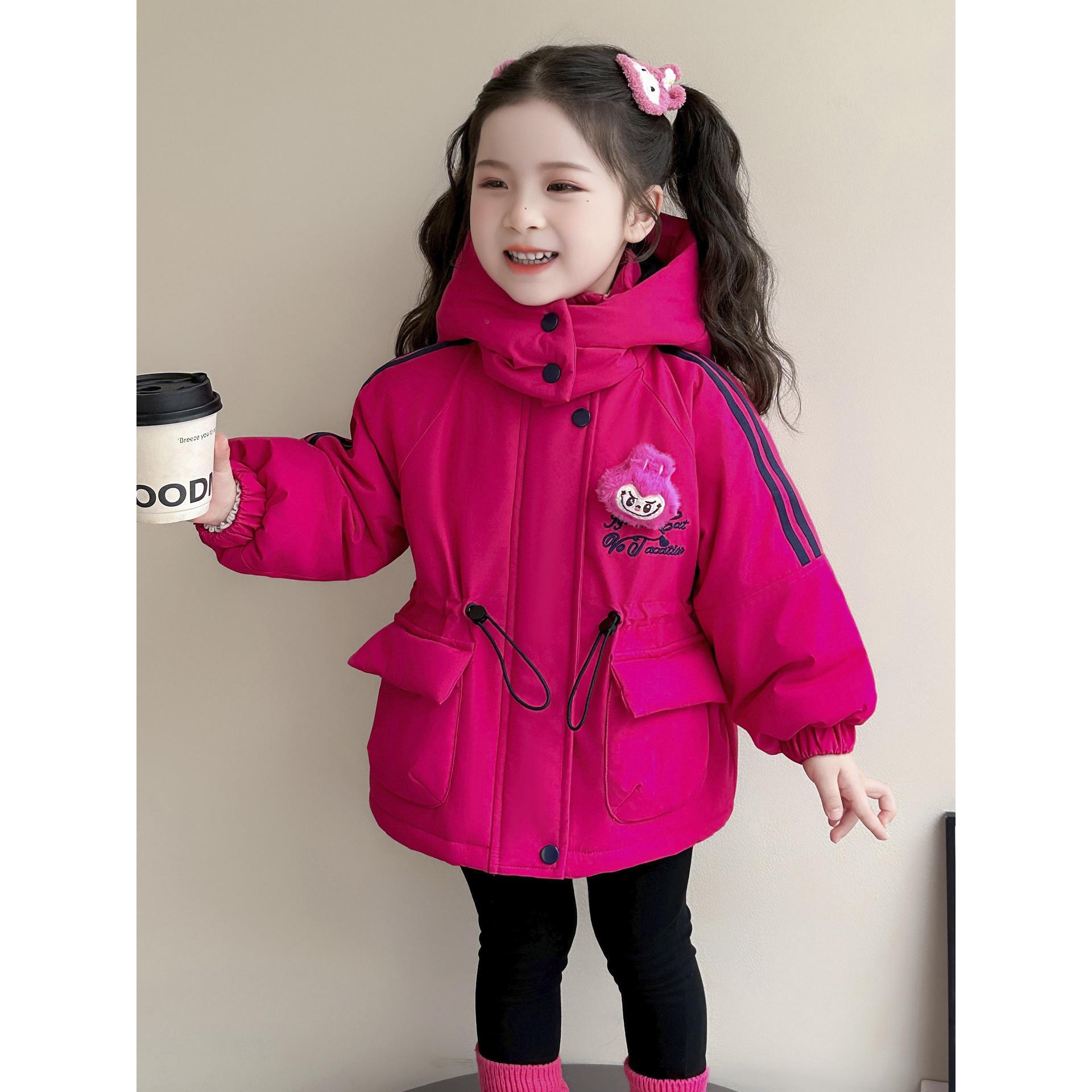 女童加绒冲锋衣外套秋冬季2025新款洋气儿童加厚冬装小女孩派克服