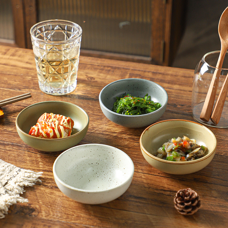 舍里复古粗陶蘸料碟饺子酱油碟餐具骨碟吐骨头调味碟新款蘸料菜碟