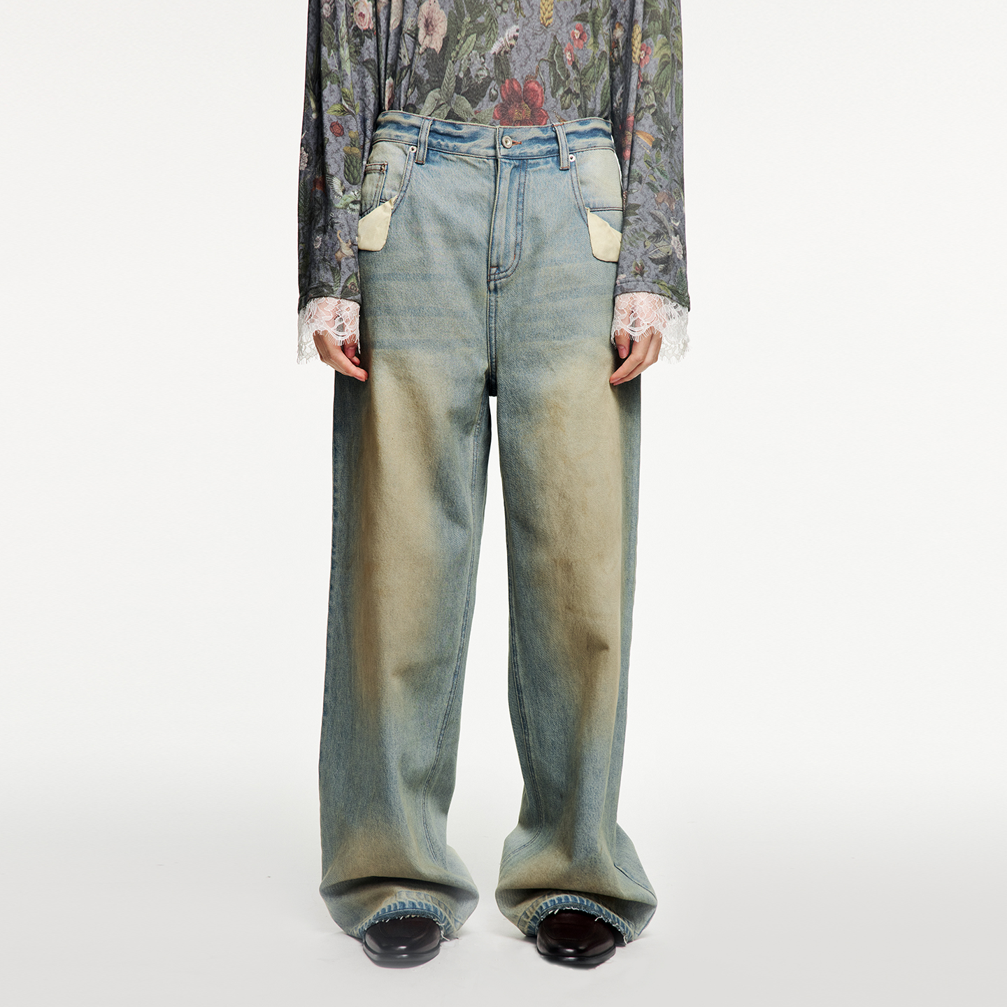 UOOYAA/乌丫2025冬季新款口袋外翻水洗牛仔裤UY25434N237136