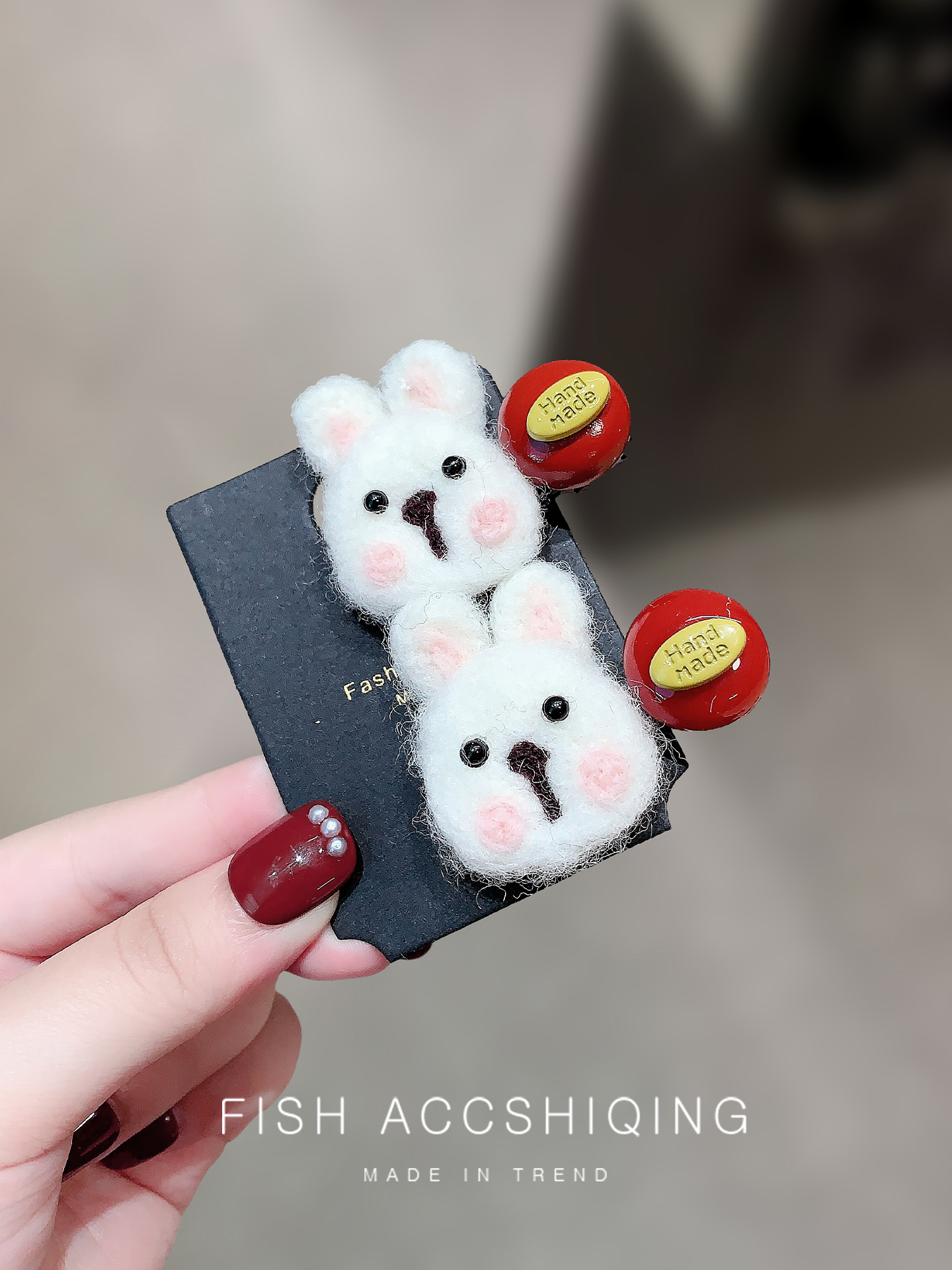 腮红甜美可爱小兔子发夹侧边边夹毛茸茸刘海夹子小号发卡头饰发饰