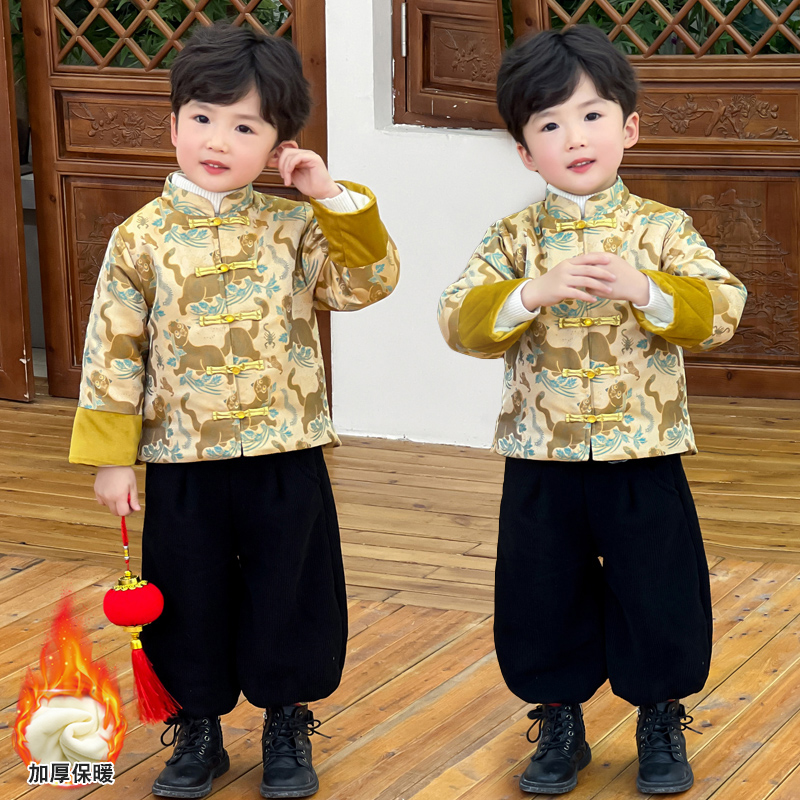 拜年服男童棉服儿童新中式唐装套装男宝宝加绒加厚盘扣元旦表演服