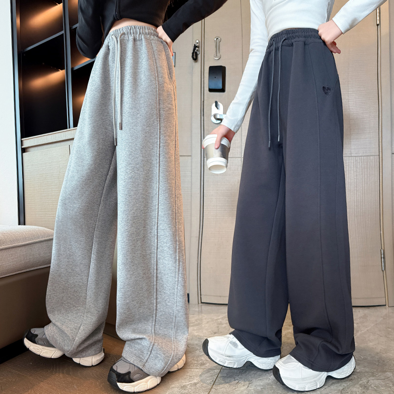 女童直筒裤2025秋季新款中大童女孩针织卫裤休闲长裤春秋垂感裤子
