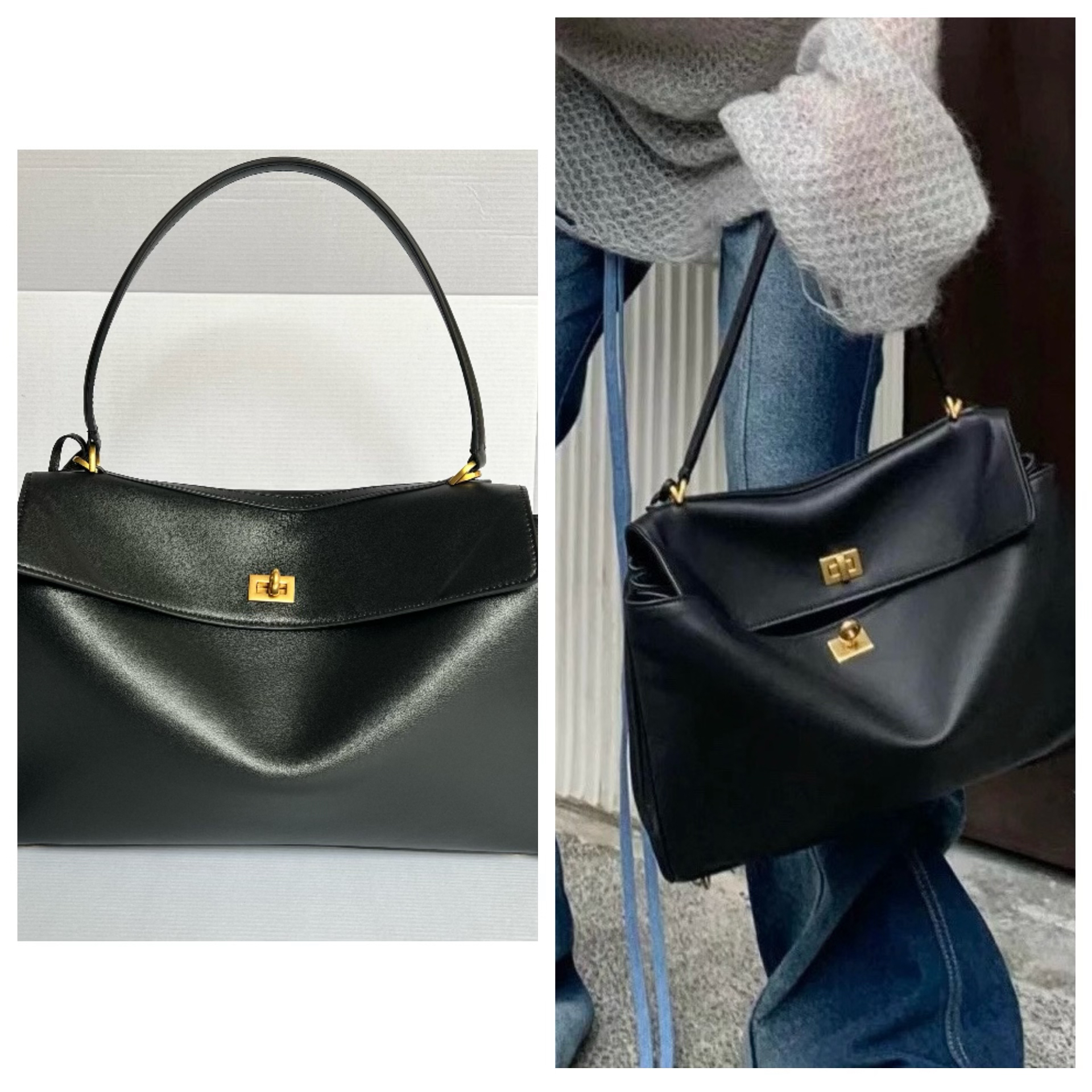 牛皮大容量托特包松弛感中性锁扣手提包真皮单肩斜挎包质感女包包