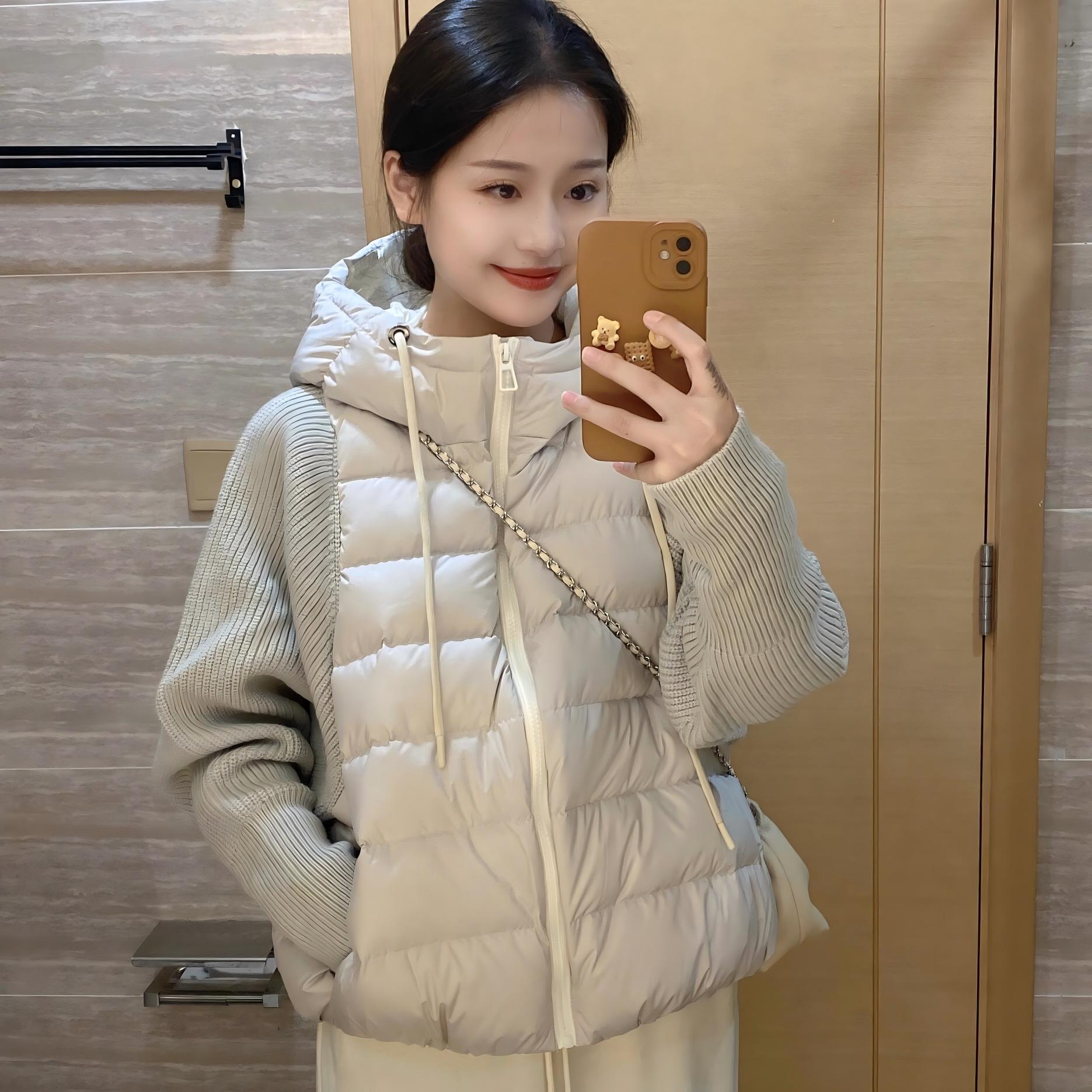 轻薄拼接假两件棉服女2025新款秋冬短款棉衣韩系保暖小个子外套潮