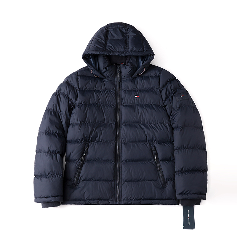 TOMMY HILFIGER冬季棉服加厚款男士保暖抗寒连帽外套大号男装 ZZ