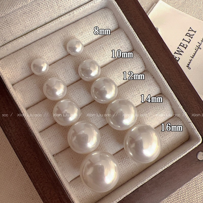 925银亚克力耳饰 铜合金珍珠耳饰 银针奶白扁圆馒头珠耳钉女轻奢