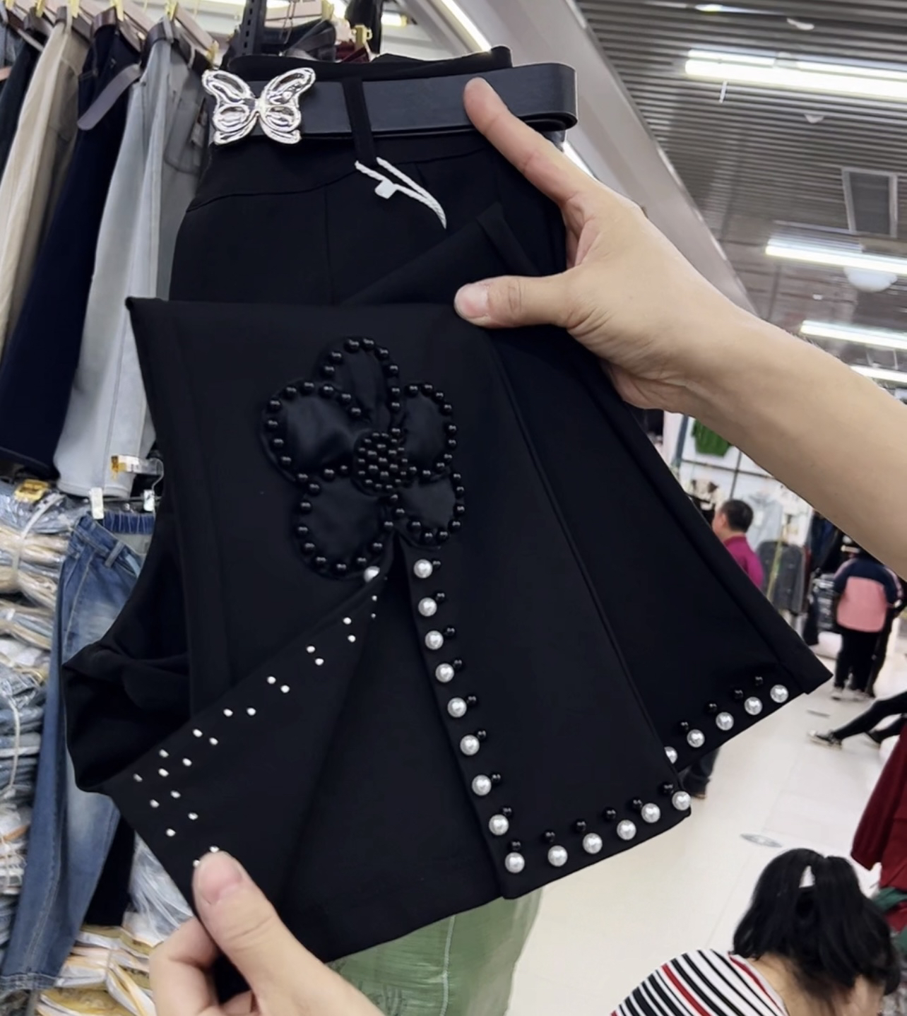 花朵铆钉时尚女装九分裤气质显瘦百搭重工设计师807新款