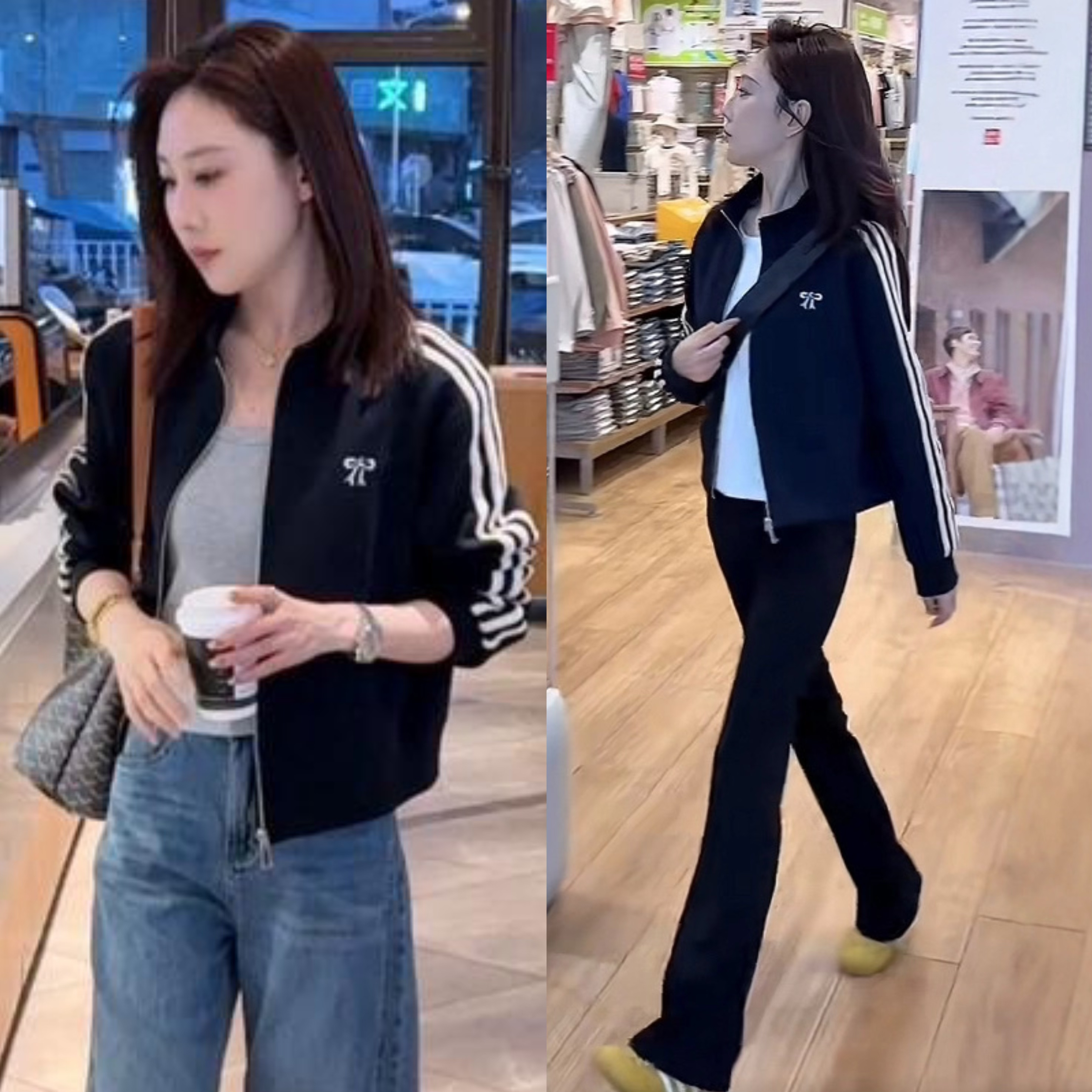 正品复合内里三条杠立领棒球服短外套女宽松时尚流行美式运动上衣