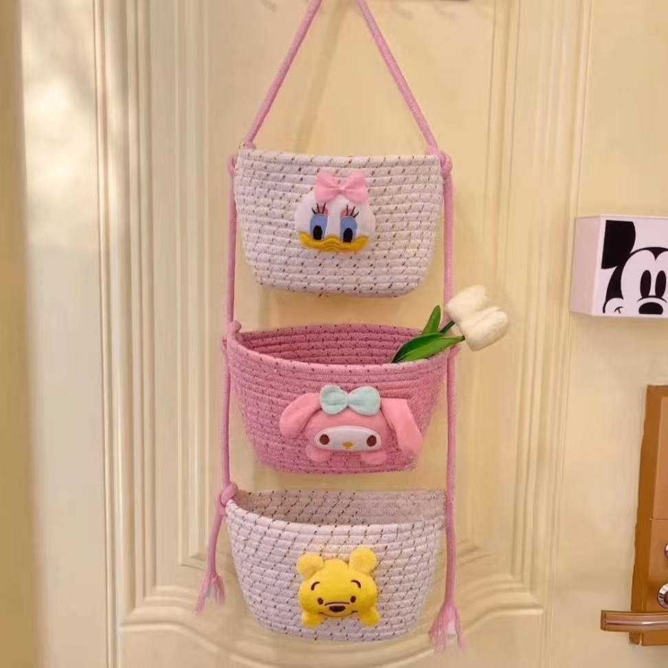【一串发三】金丝维尼熊玄关客厅悬挂收纳篮手工棉绳收纳篮