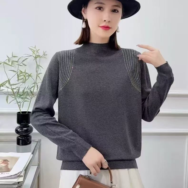 高领秋冬纯色新款毛衣时尚百搭女装洋气打底百搭针织衫妈妈装上衣
