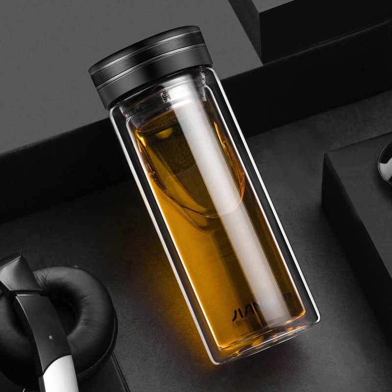 富光双层玻璃杯简约男士商务车载便携耐热防漏茶水杯子泡茶刻字