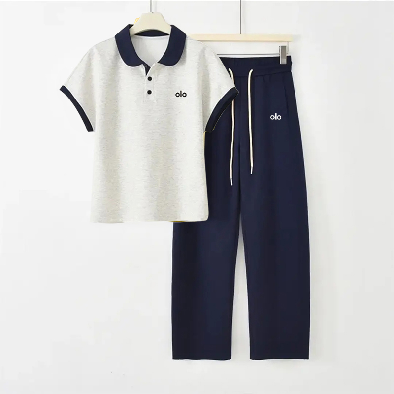 A239美式字母刺绣短袖polo衫翻领刺绣休闲上衣短裙套装韩版女装夏