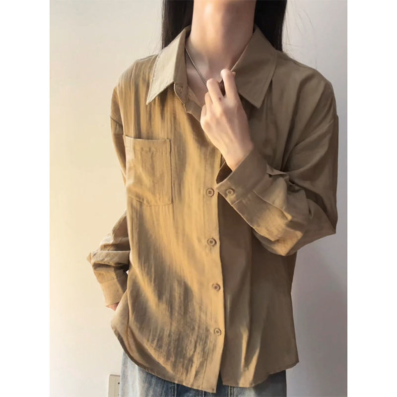 美式老钱风长袖衬衫男早秋穿搭轻薄休闲情侣衬衣韩系松弛感打底衫