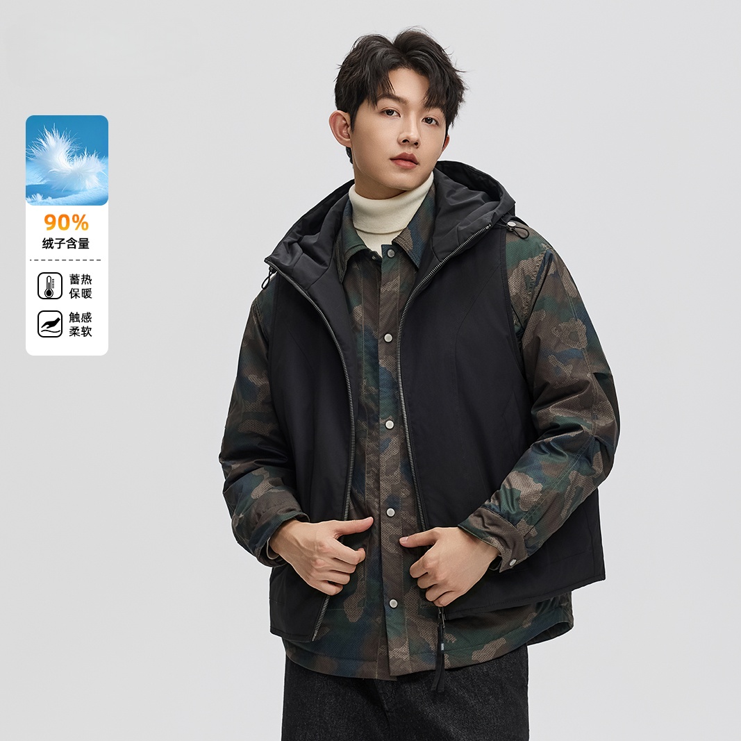 TUCANO/啄木鸟男士冬季新款90白鸭绒工装连帽马甲双穿羽绒服