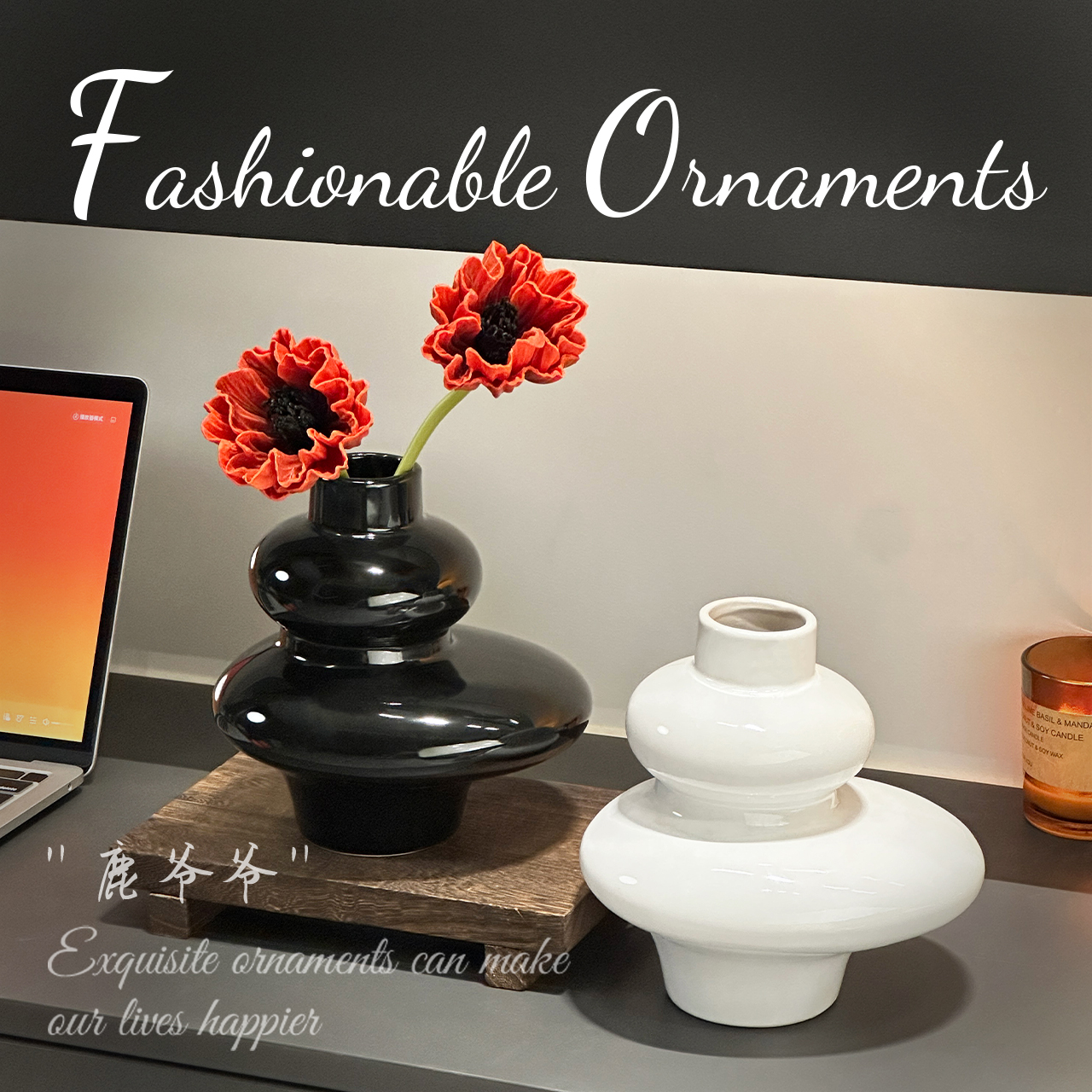 小众软装艺术陶瓷花瓶摆件客厅插花玄关电视柜桌面现代高级感饰品