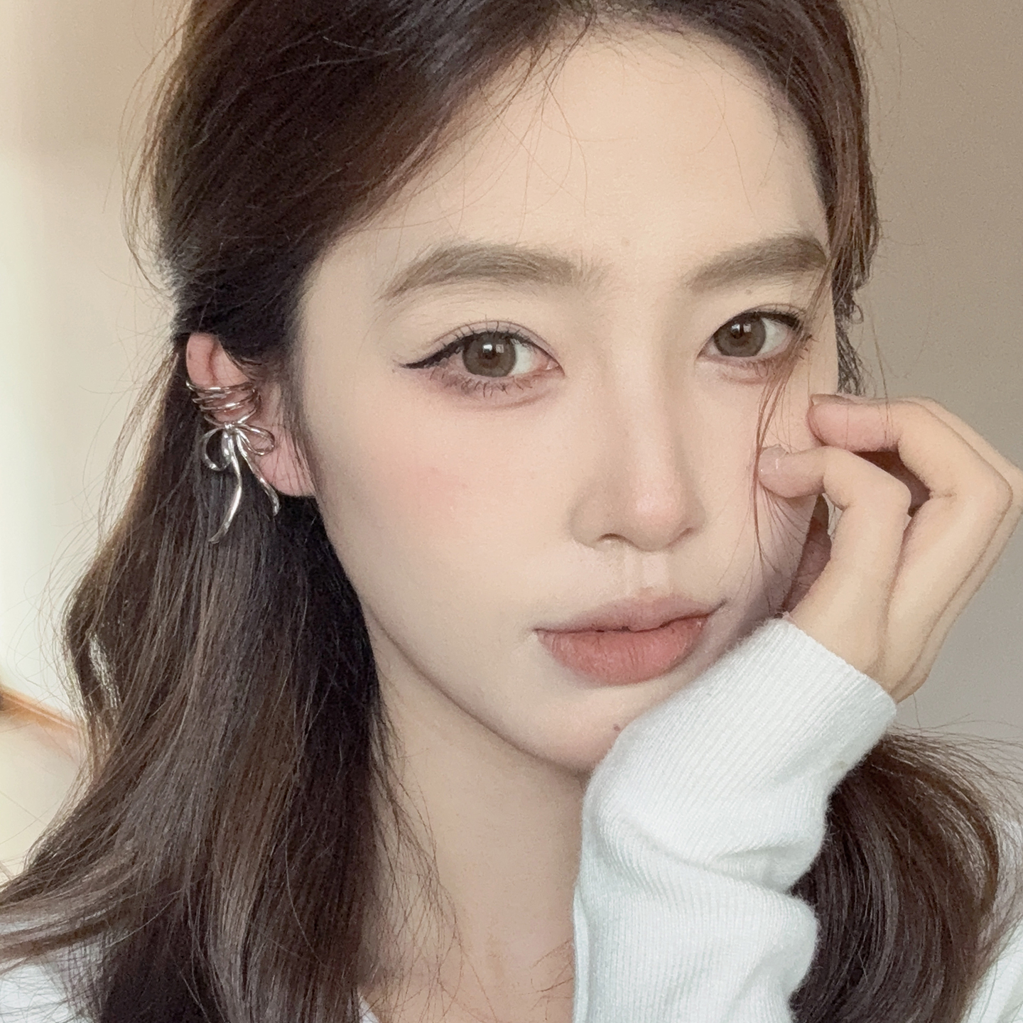 oushipei/欧诗佩 铜合金耳饰 芭蕾美学~金属飘带蝴蝶结流苏耳夹