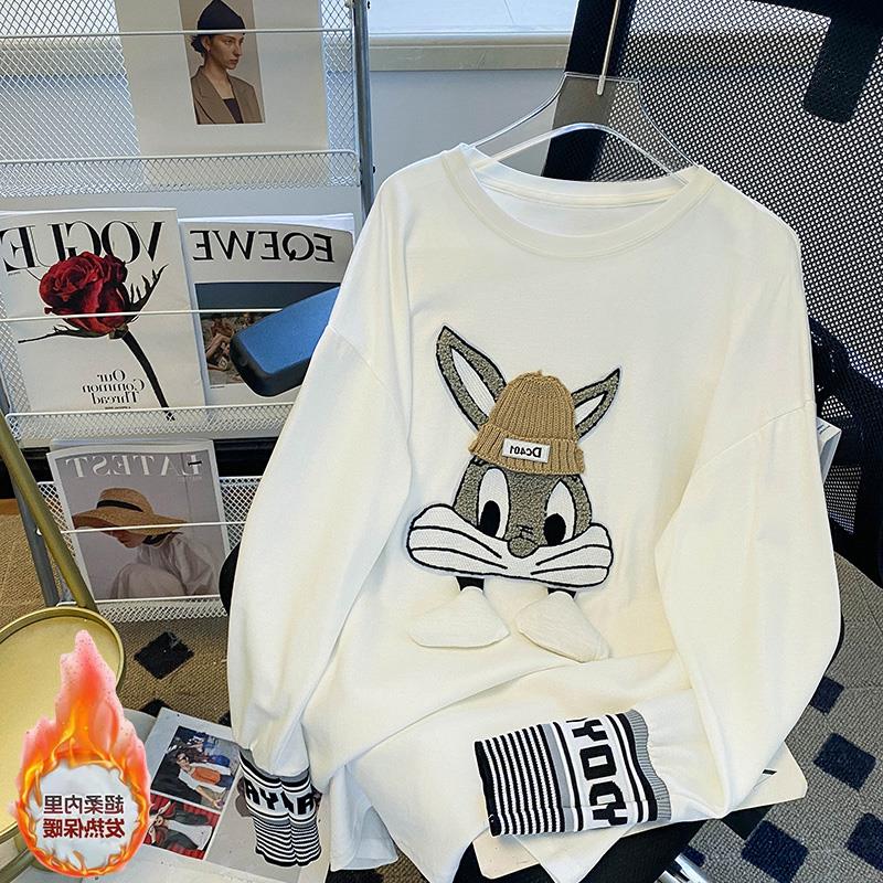 欧货白色双面德绒打底衫女2025秋冬新款中长款宽松内搭长袖t恤ins