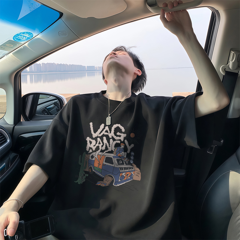 【重磅纯棉】男士短袖t恤夏季美式潮版宽松圆领百搭学院风男生半袖