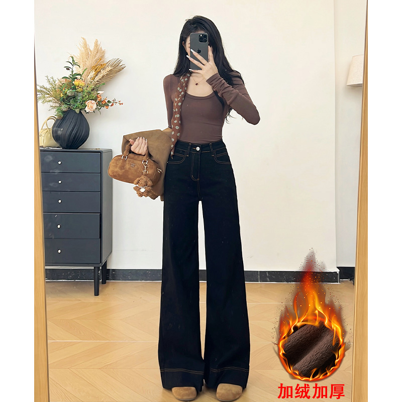 乔栈爆款黑牛小个子阔腿牛仔裤女秋冬高腰显瘦提臀不贴腿微喇裤