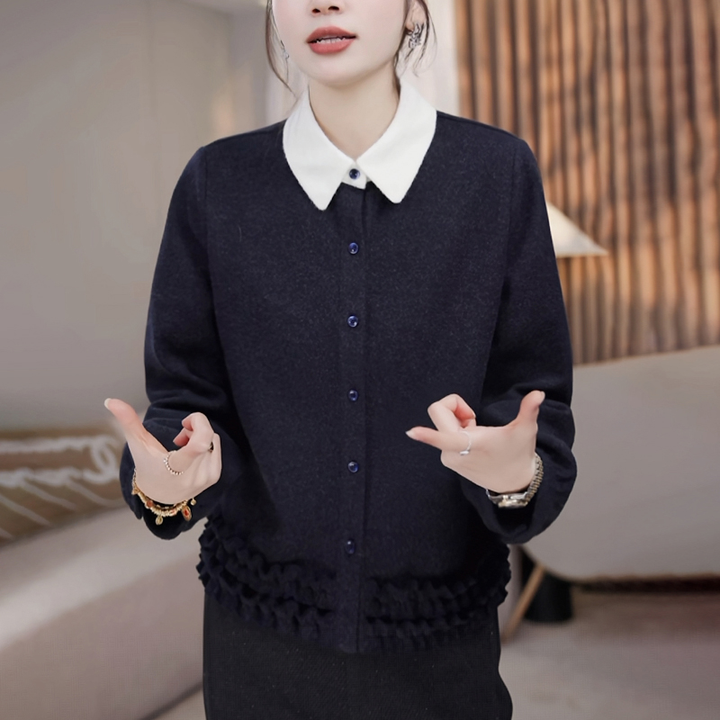 2025秋冬磨毛衬衫女士新款高级感洋气减龄宽松显瘦加厚木耳边上衣