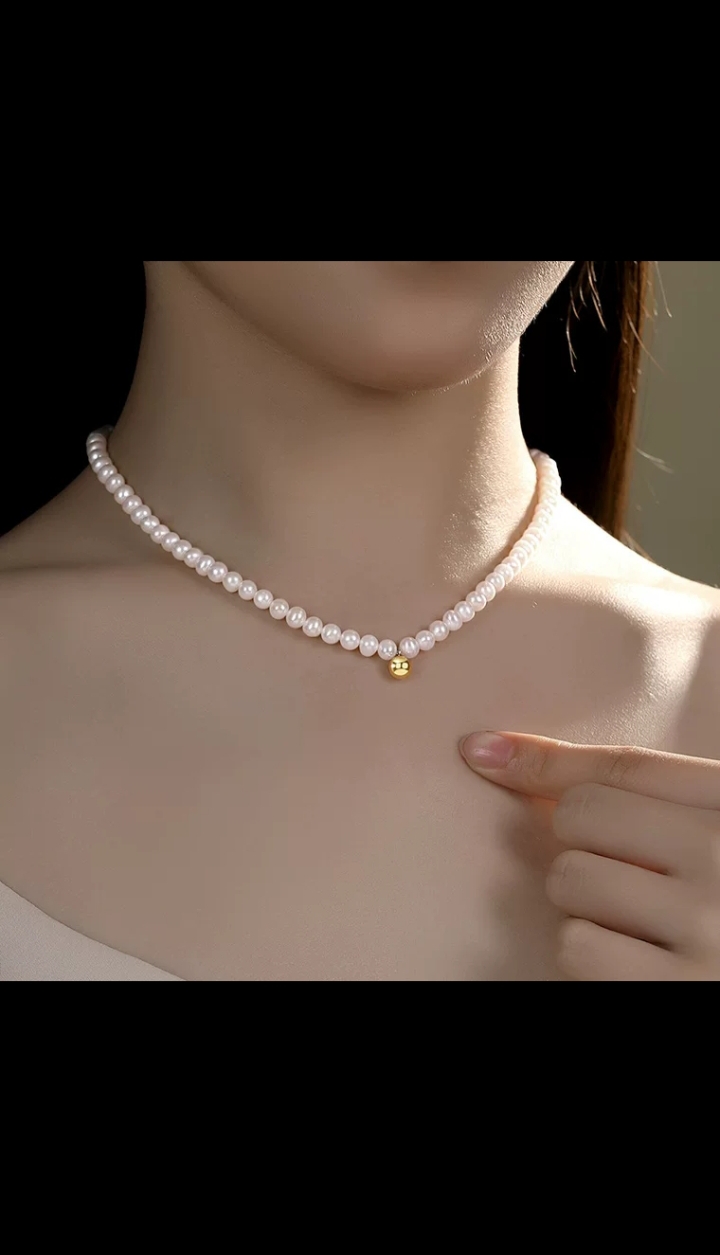 铜合金仿珍珠吊坠 法式小金豆珍珠项链
