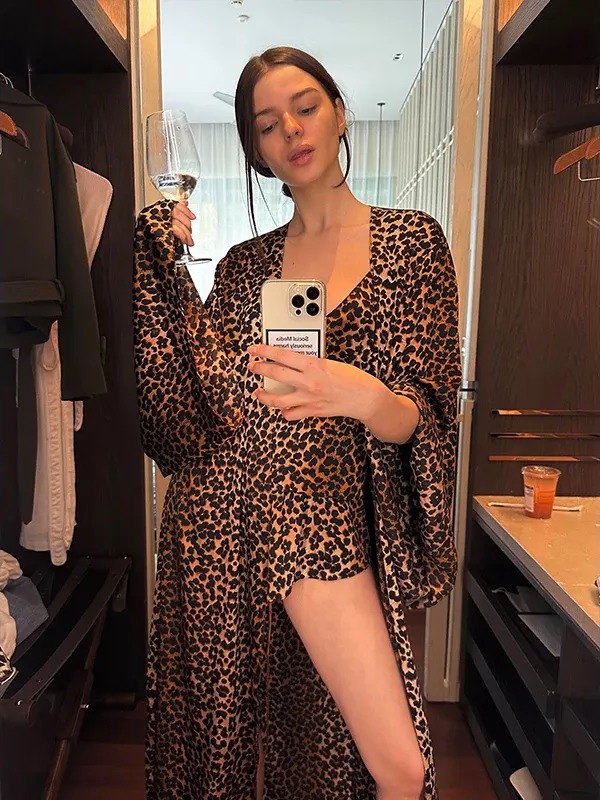 【复古豹纹】高级感纯欲吊带睡衣女春夏季新款舒适亲肤家居服三件套