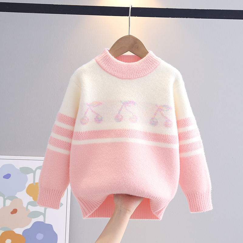 巴拉童年2025新款冬季中小童加绒加厚韩国绒打底衫洋气儿童针织衫