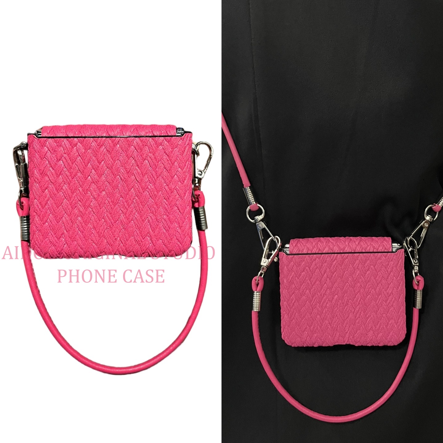 适用华为purax手机壳折叠屏玫红草席纹小米mixflip2华为pocket2