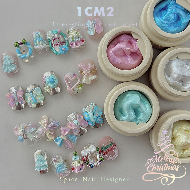1CM2原创美甲*圣诞节固态梦幻造型胶 雕花卡通立体指甲可蹭魔镜粉