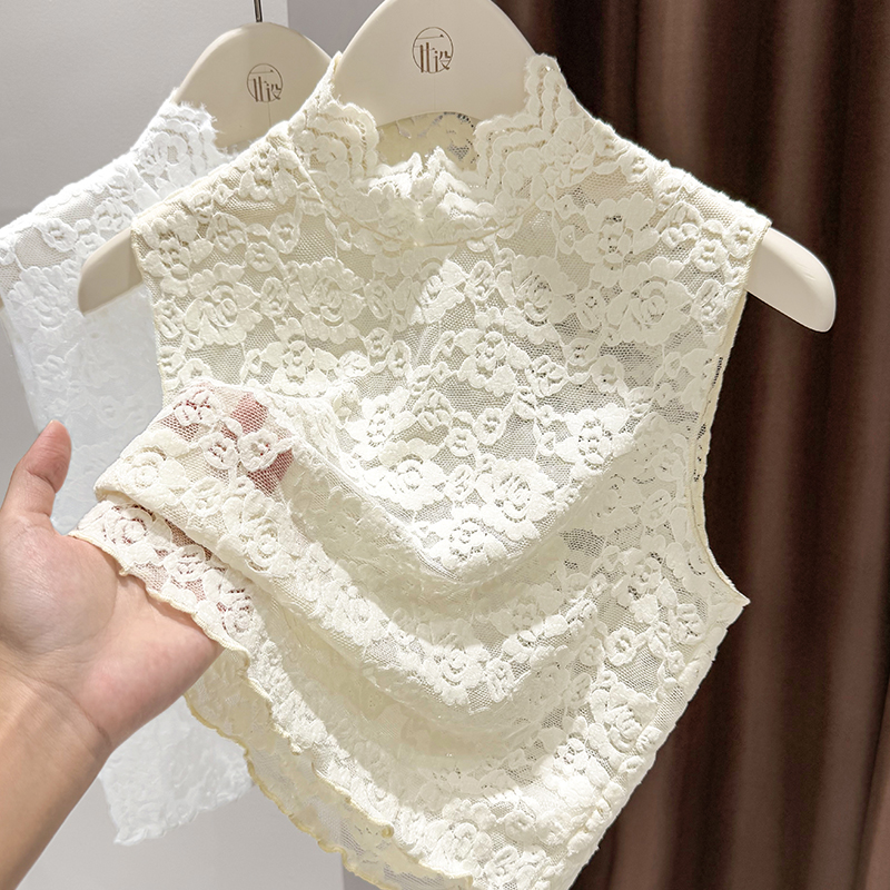 精致蕾丝提花假领子百搭女高档毛衣叠穿内搭神器半高领打底衫背心