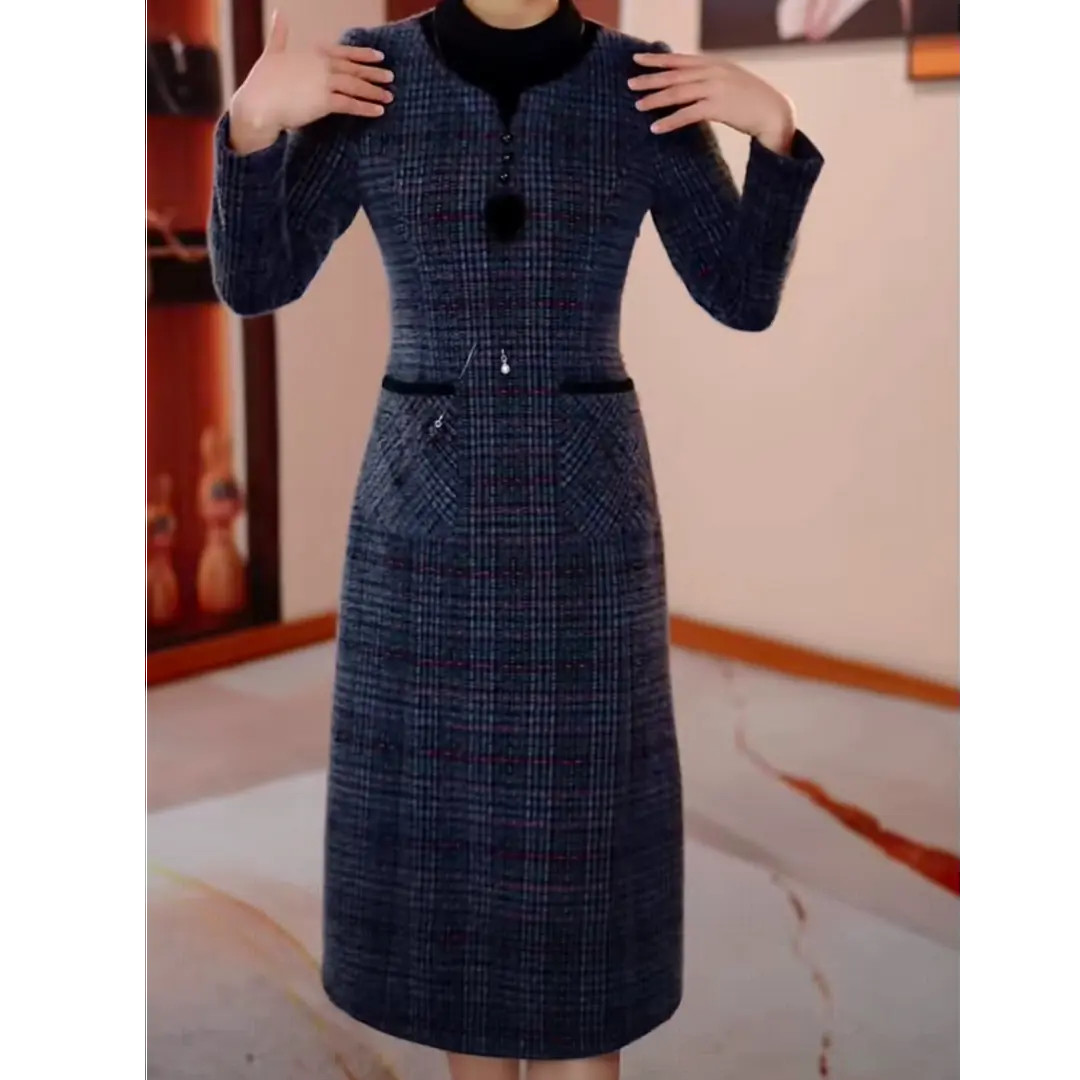 红人女装秋冬新款修身显瘦遮肉连衣裙H5B378气质高雅时尚妈妈装